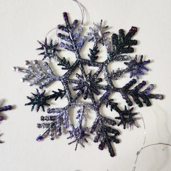 6 HANDCRAFTED Upcycled Plastic Snowflakes HANDPAINTED Holiday Ornaments Decor - Picture 12 of 17